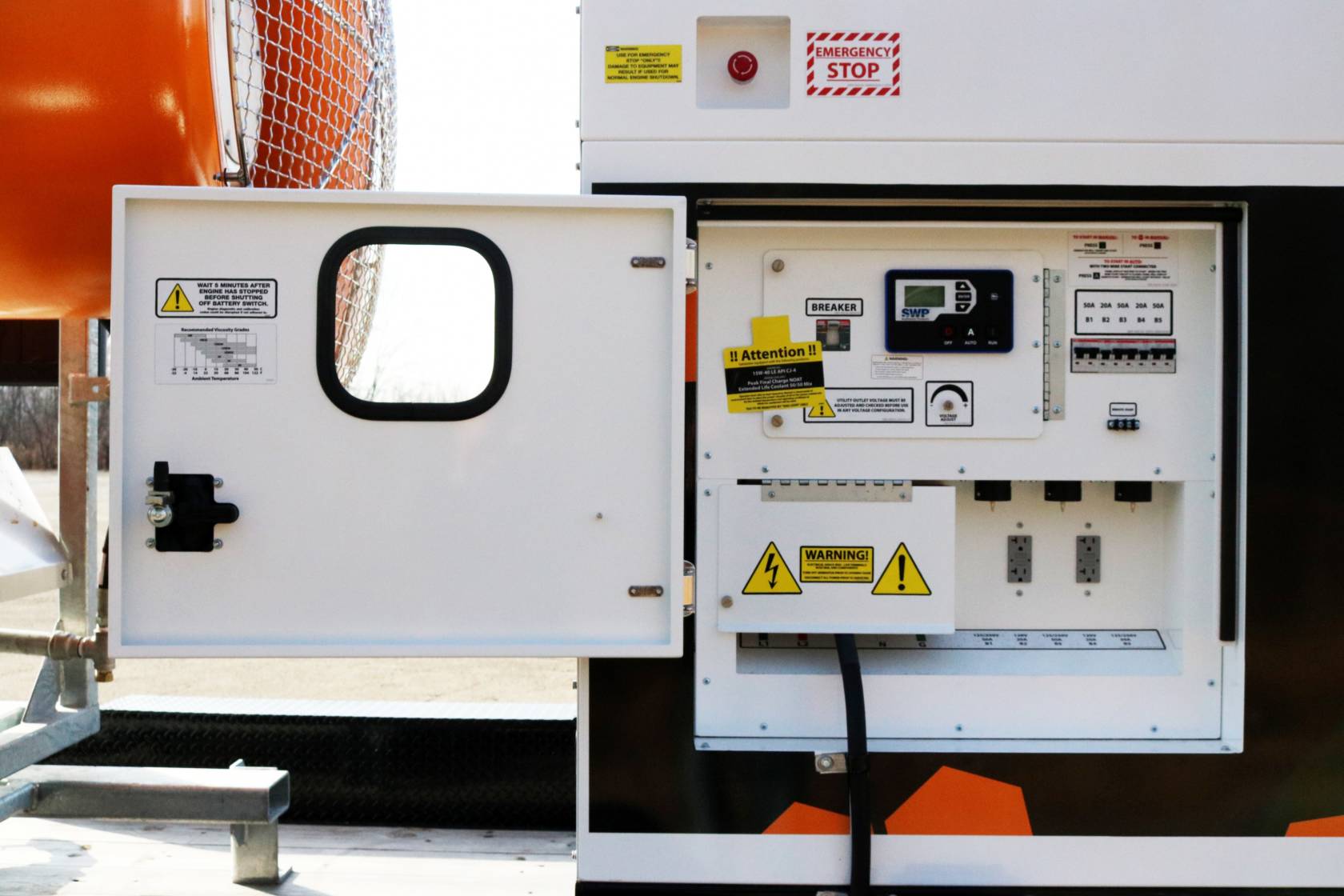 The touch screen control panel is protected in a NEMA 3R cabinet