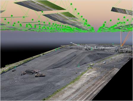 The images captured by the drone are processed using photogrammetry, where the images are ‘stitched’ together and compared to determine how many points they have in common with one another.