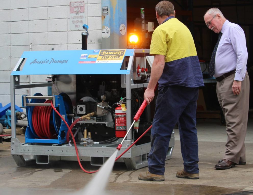 Aussie’s new Extreme series hydro-blaster, designed in cooperation with the mining industry, in final inspection stage before shipping.